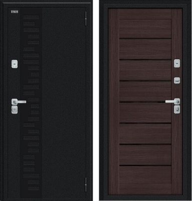 Дверь Браво Thermo Техно Д2/BChrome Букле черное/Wenge Melinga